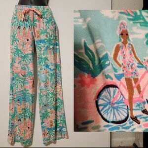 Lilly Pulitzer PJ pants SZ XXS Beach Ladies Girlfriends Pink Turquoise novelty